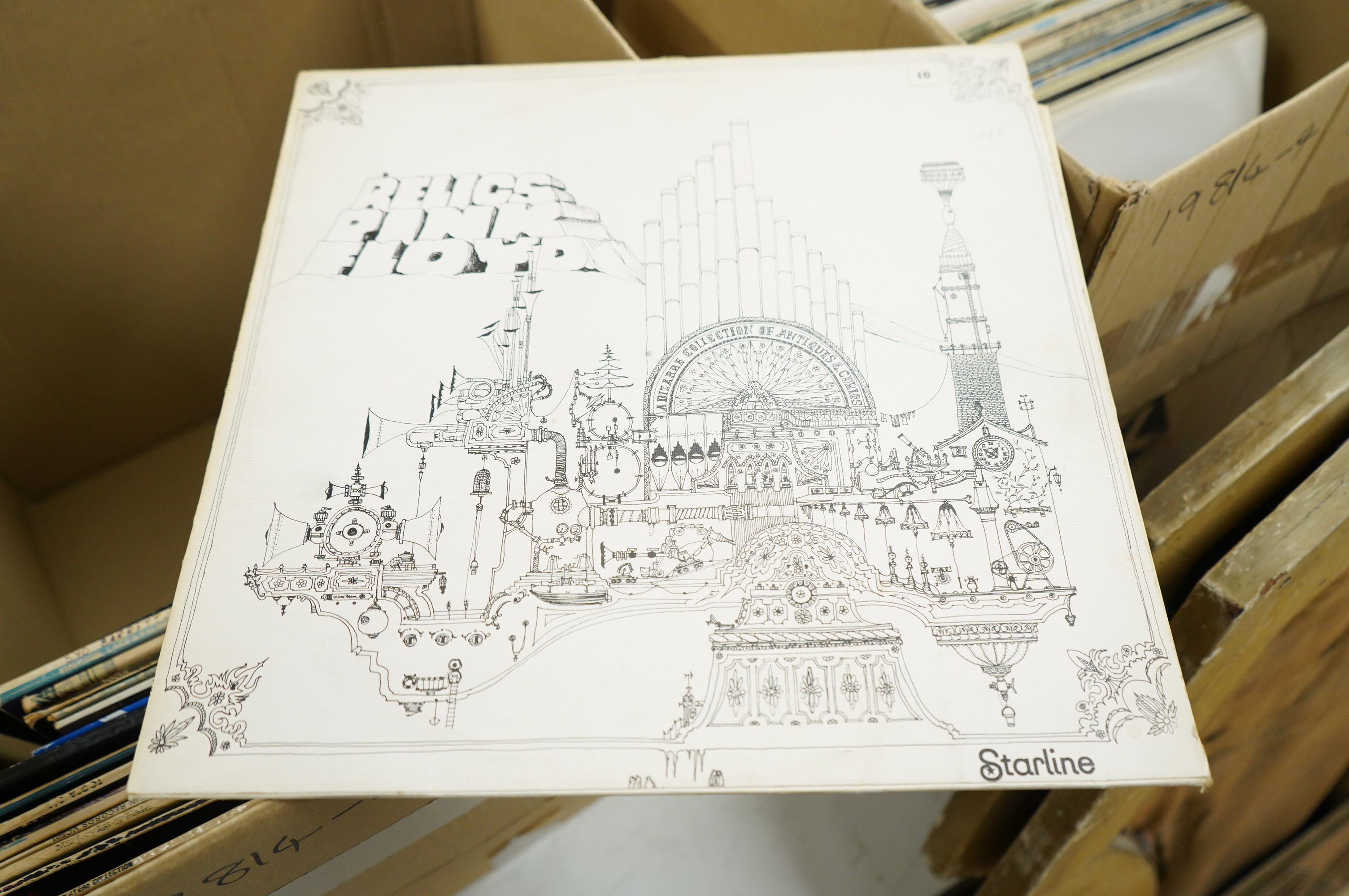 Twenty-three LP record albums, artists including Pink Floyd, Syd Barrett, Emerson Lake & Palmer, Mike Oldfield, Yes, Tyrannosaurus Rex, Kevin Ayers, etc.